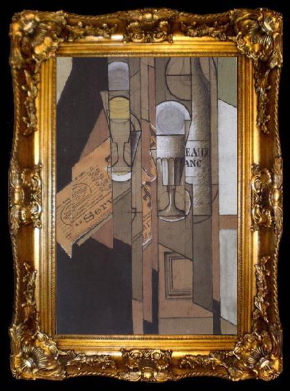 framed  Juan Gris Glasses Newspaper and a Bottle of Wine (nn03), ta009-2